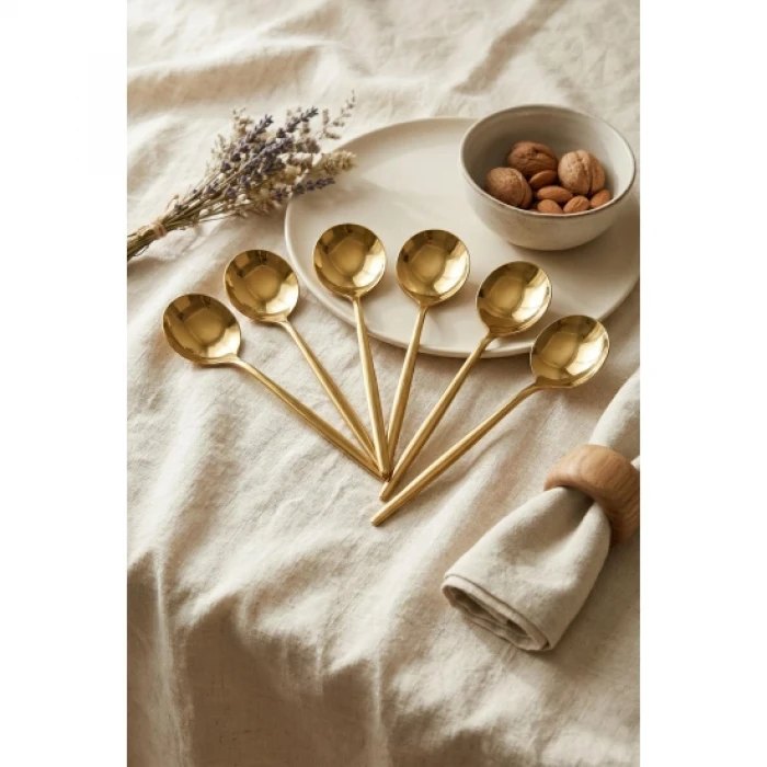 6lı Lüks Gold Paslanmaz Çelik Yemek Kaşığı Seti (21 cm)