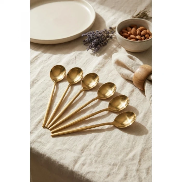 6lı Lüks Gold Paslanmaz Çelik Yemek Kaşığı Seti (21 cm)