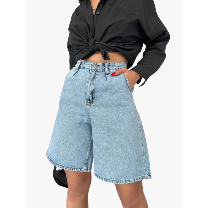 Rahat Kesim Denim Şort Çift Cepli