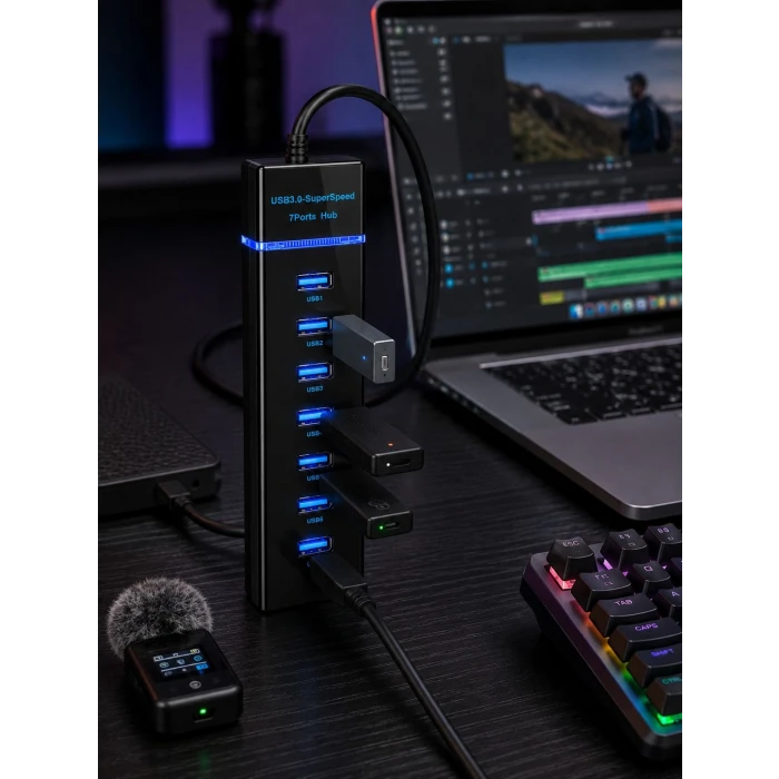 7 Girişli USB 3.0 Hub 5Gbps LED Göstergeli USB Çoğaltıcı