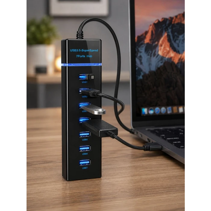 7 Girişli USB 3.0 Hub 5Gbps LED Göstergeli USB Çoğaltıcı