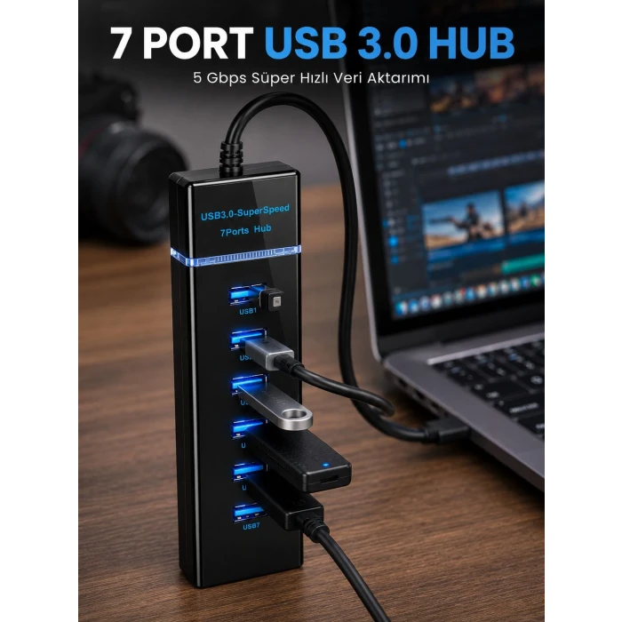 7 Port USB 3.0 Çoklayıcı Hub 5Gbps Veri Aktarım Adaptörü