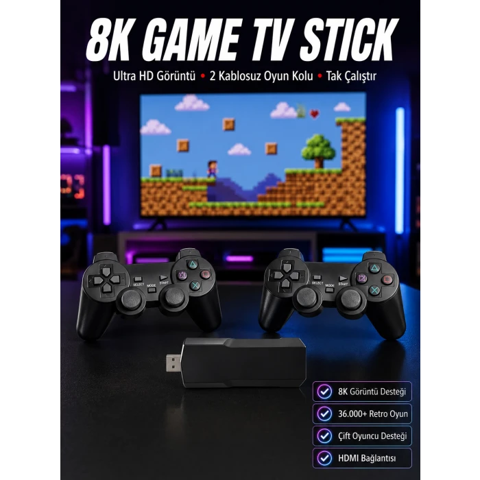 8K Ultra HD Game Box 36500 Oyunlu Game Stick Oyun Konsolu