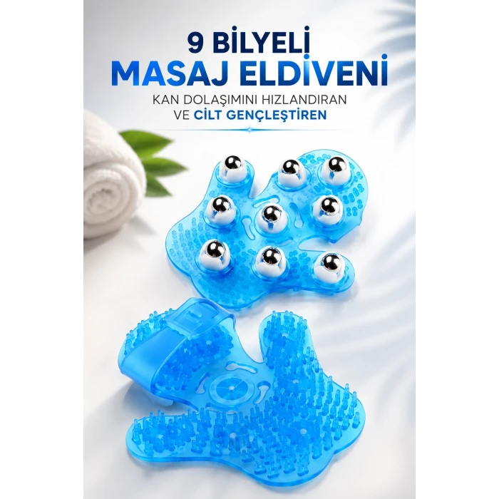 9 BİLYELİ MASAJ ELDİVENİ KAN DOLAŞIMINI HIZLANDIRAN VE CİLT GENÇLEŞTİREN