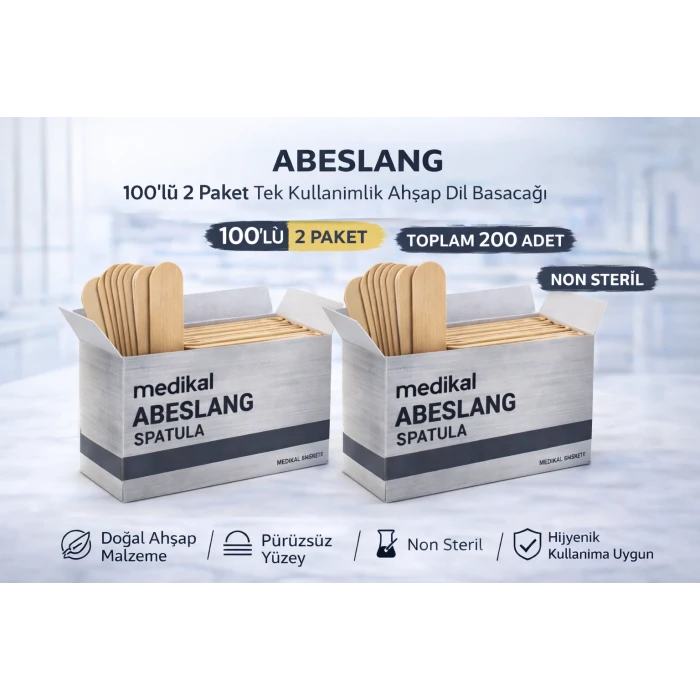 Abeslang 100lü 2 Paket Tek Kullanımlık Ahşap Dil Basacağı Non Steril Medikal Spatula Toplam 200 Adet