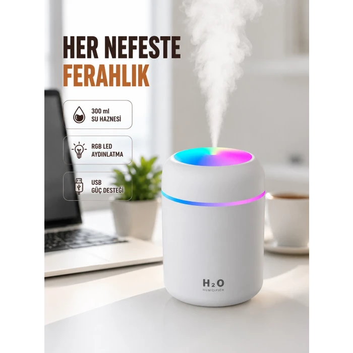 ABS Gövdeli 300ml USB Nemlendirici – Beyaz, Gri, Pembe Renk