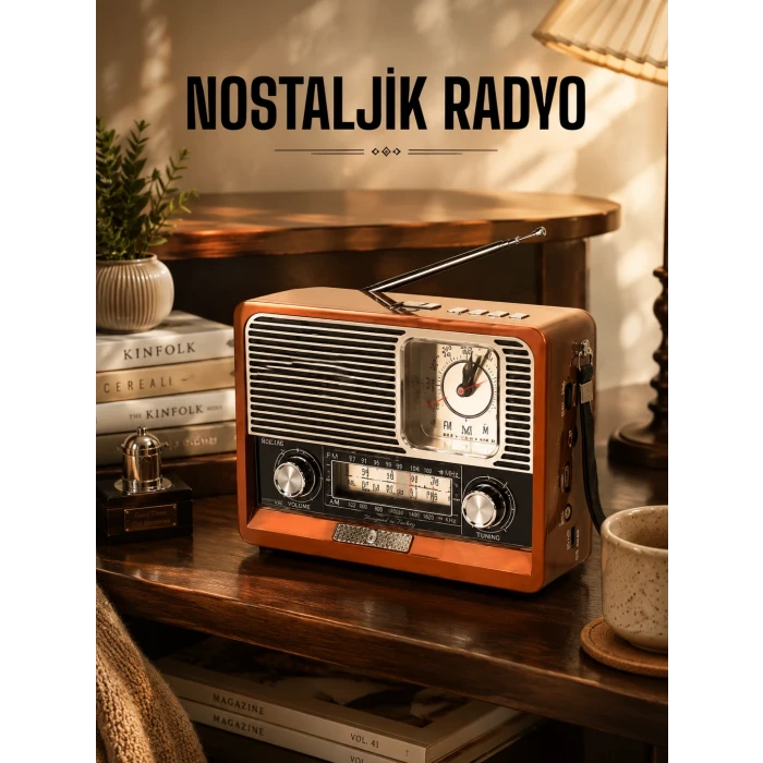 Ahşap Görünümlü Retro Bluetooth Radyo USB,AUX Ve SD Kart Girişli
