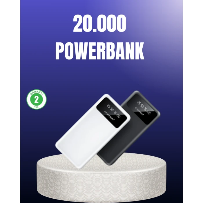 Akıllı LCD Ekranlı 20.000mAh Powerbank PD + USB + Type-C