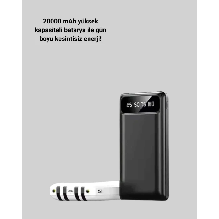 Akıllı LCD Ekranlı 20.000mAh Powerbank PD + USB + Type-C Yeni Nesil