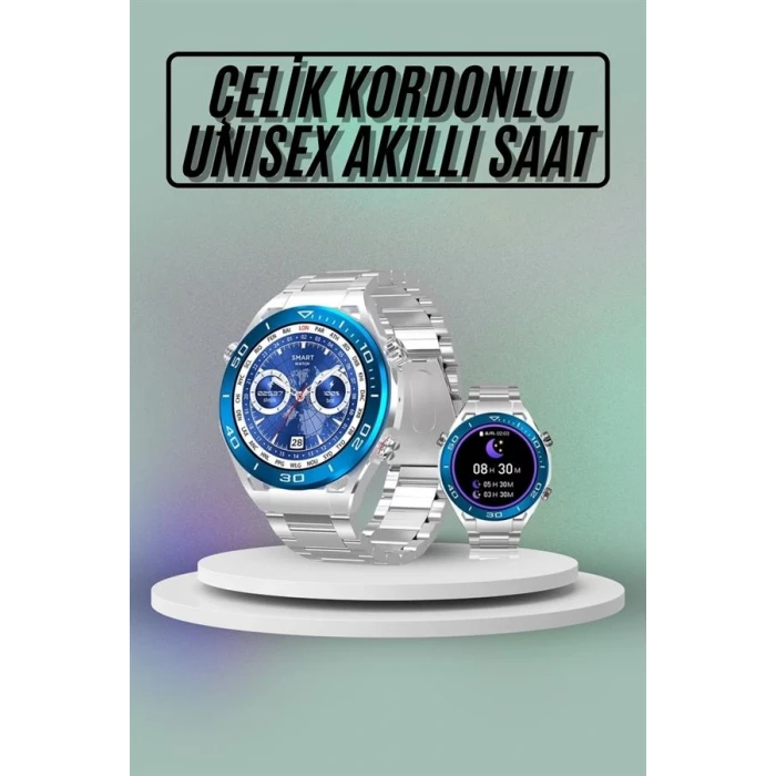 Akıllı Saat Çelik Kordonlu Amoled Ekran Android ve İOS Uyumlu Çağrı Cevaplayabilen Yeni Nesil