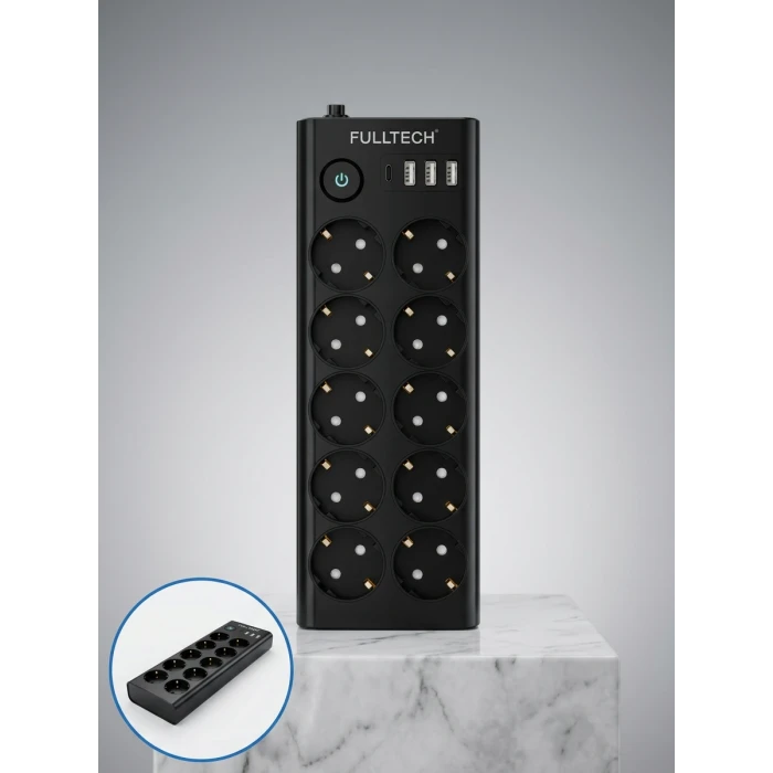 Akım Korumalı 10lu Çoklu Priz USB-A ve Type-C Şarj Çıkışlı