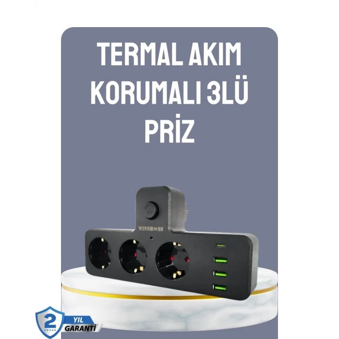 Anahtarlı Çoklu Priz 3 USB 1 Type-C Hızlı Şarj Destekli