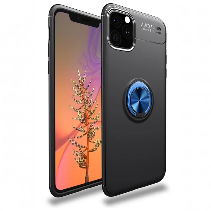 Apple iPhone 11 Pro Kılıf Range Yüzüklü Silikon - Siyah-Mavi
