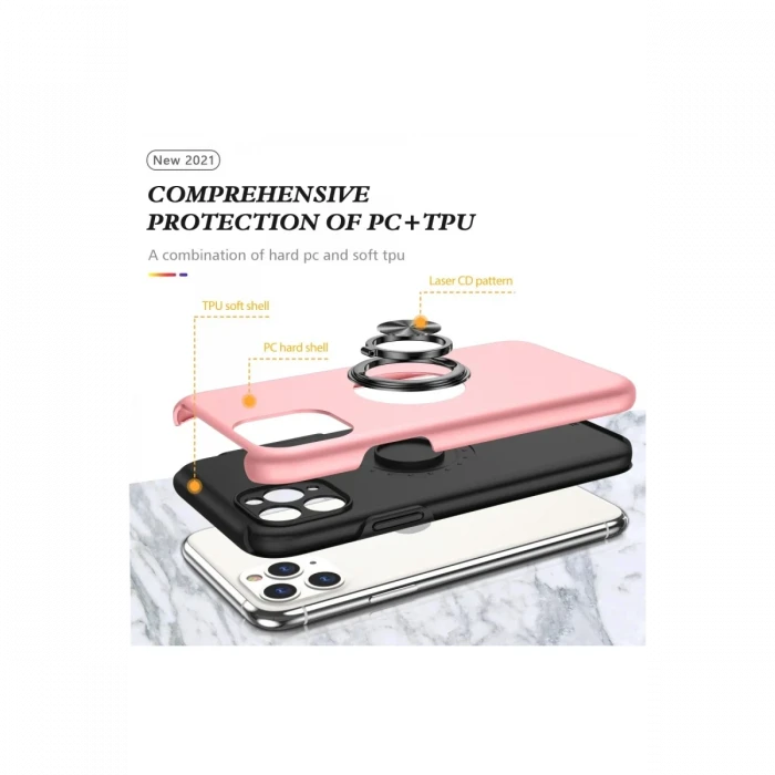 Apple iPhone 11 Pro Max Kılıf Elit Yüzüklü Kapak - Pembe