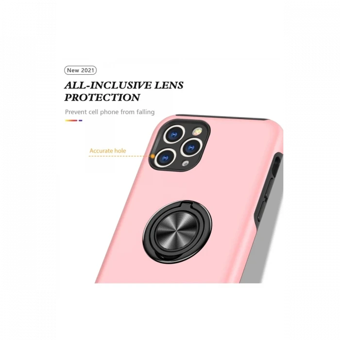 Apple iPhone 11 Pro Max Kılıf Elit Yüzüklü Kapak - Pembe