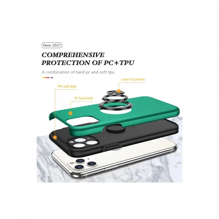 Apple iPhone 11 Pro Max Kılıf Elit Yüzüklü Kapak - Yeşil
