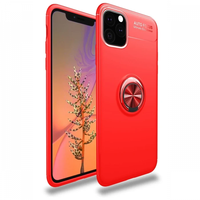 Apple iPhone 11 Pro Max Kılıf Range Yüzüklü Silikon - Kırmızı