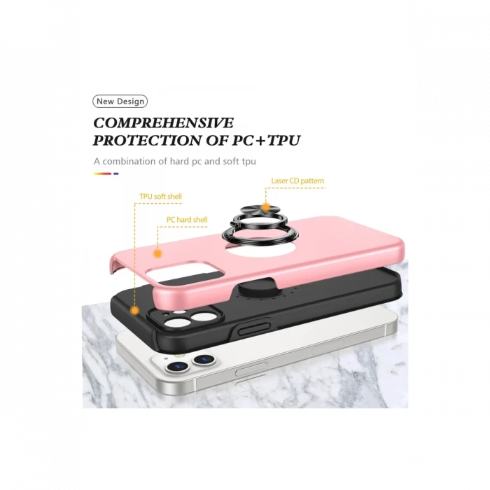 Apple iPhone 12 Kılıf Elit Yüzüklü Kapak - Pembe