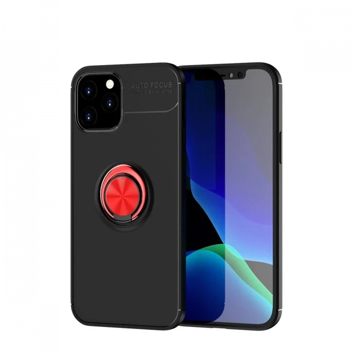 Apple iPhone 12 Kılıf Range Yüzüklü Silikon - Siyah-Kırmızı