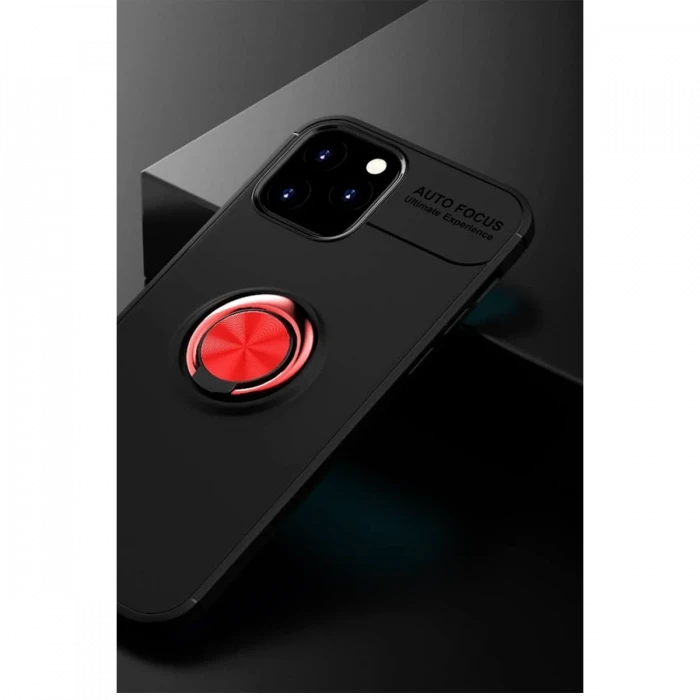 Apple iPhone 12 Kılıf Range Yüzüklü Silikon - Siyah-Kırmızı