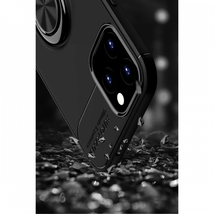 Apple iPhone 12 Kılıf Range Yüzüklü Silikon - Siyah-Kırmızı