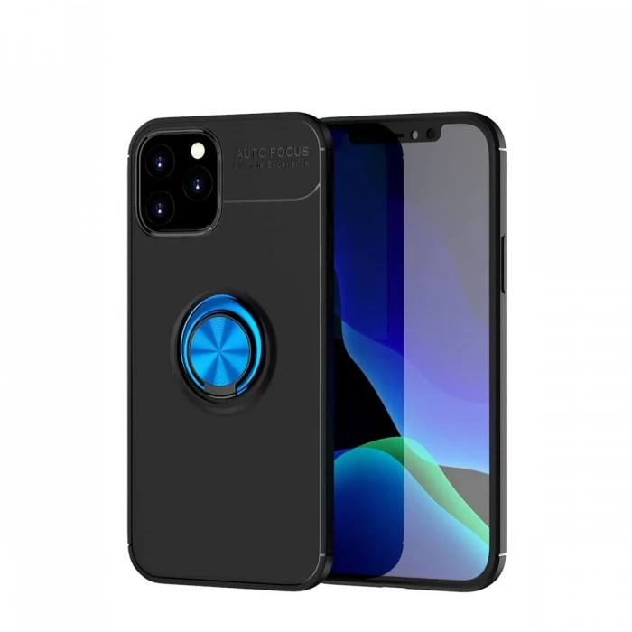 Apple iPhone 12 Kılıf Range Yüzüklü Silikon - Siyah-Mavi