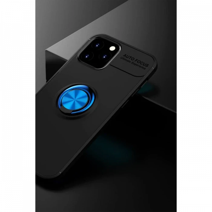 Apple iPhone 12 Kılıf Range Yüzüklü Silikon - Siyah-Mavi