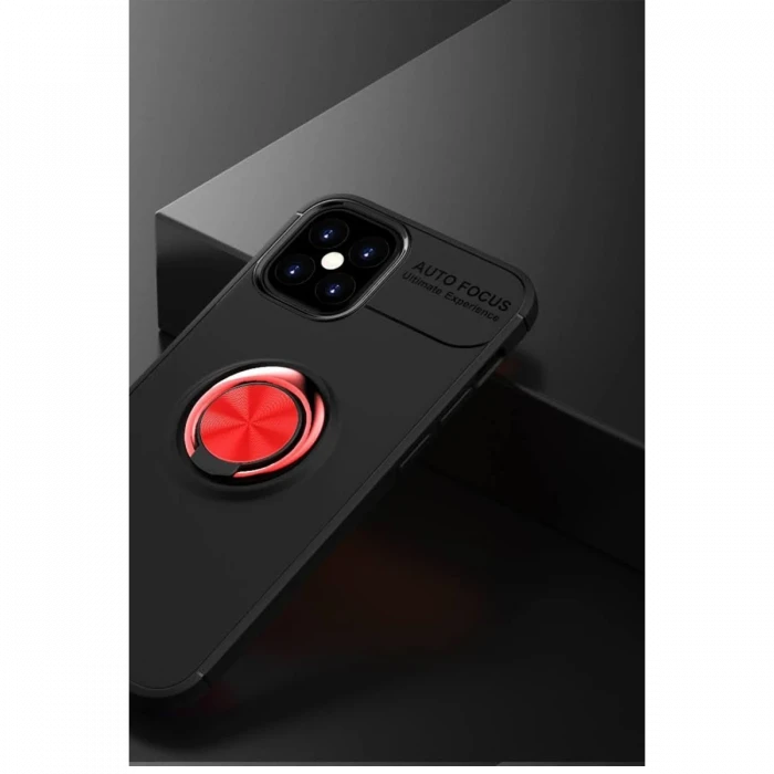 Apple iPhone 12 Mini Kılıf Range Yüzüklü Silikon - Siyah-Kırmızı