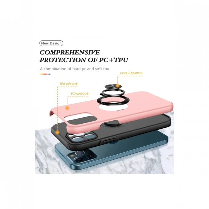Apple iPhone 12 Pro Kılıf Elit Yüzüklü Kapak - Pembe