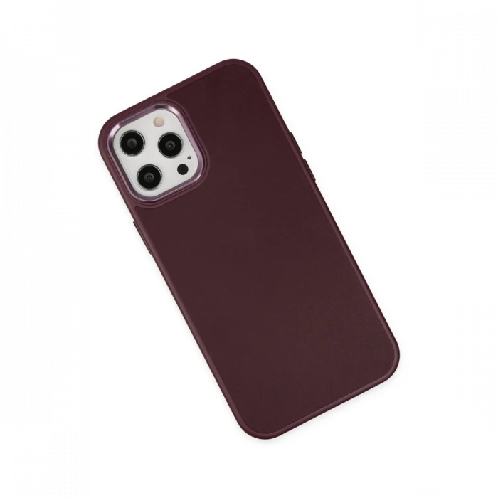Apple iPhone 12 Pro Max Kılıf Asya Deri Silikon - Mürdüm