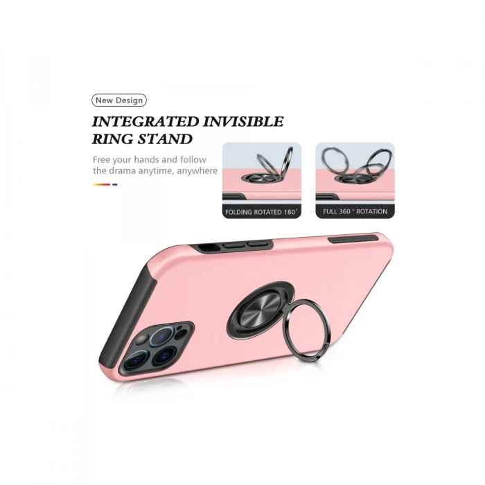 Apple iPhone 12 Pro Max Kılıf Elit Yüzüklü Kapak - Pembe