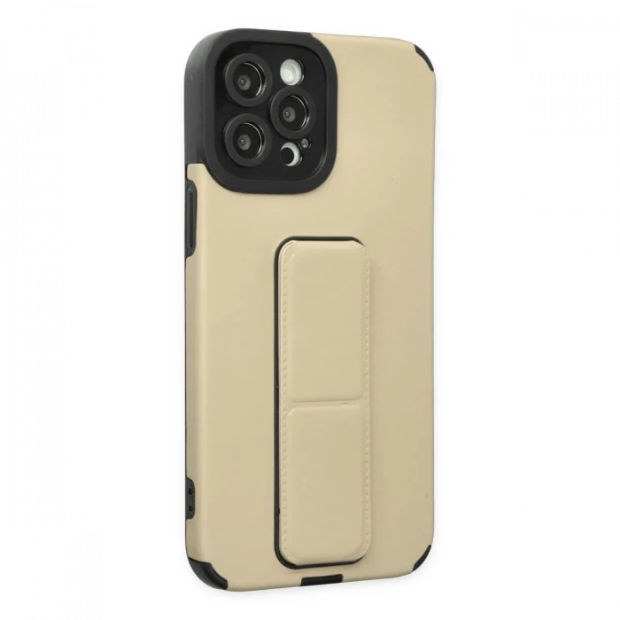 Apple iPhone 12 Pro Max Kılıf Mega Standlı Silikon - Gold