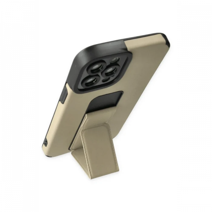 Apple iPhone 12 Pro Max Kılıf Mega Standlı Silikon - Gold