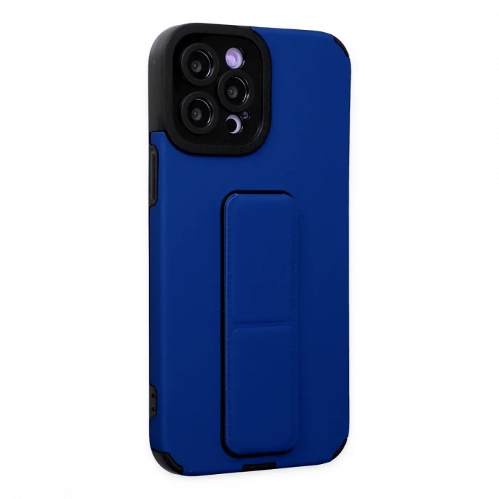 Apple iPhone 12 Pro Max Kılıf Mega Standlı Silikon - Mavi