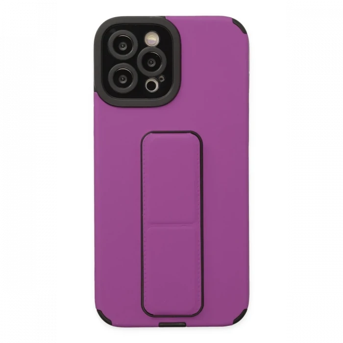 Apple iPhone 12 Pro Max Kılıf Mega Standlı Silikon - Mor