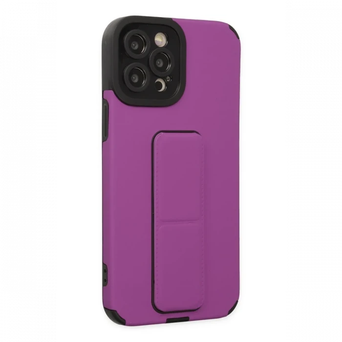 Apple iPhone 12 Pro Max Kılıf Mega Standlı Silikon - Mor