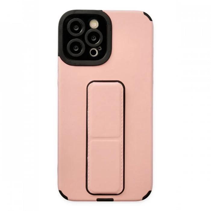 Apple iPhone 12 Pro Max Kılıf Mega Standlı Silikon - Pudra
