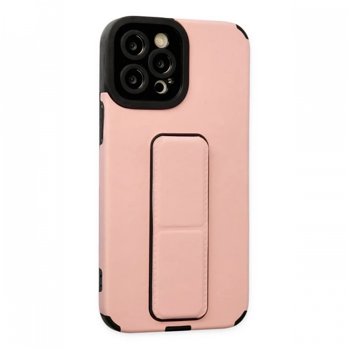 Apple iPhone 12 Pro Max Kılıf Mega Standlı Silikon - Pudra