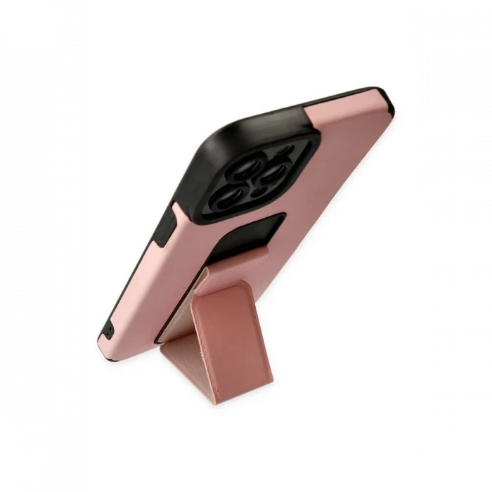 Apple iPhone 12 Pro Max Kılıf Mega Standlı Silikon - Pudra