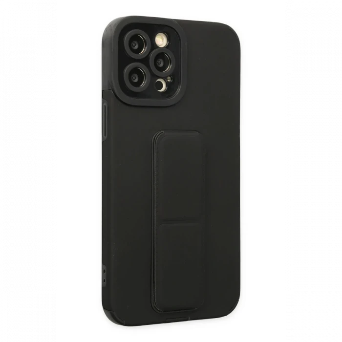 Apple iPhone 12 Pro Max Kılıf Mega Standlı Silikon - Siyah