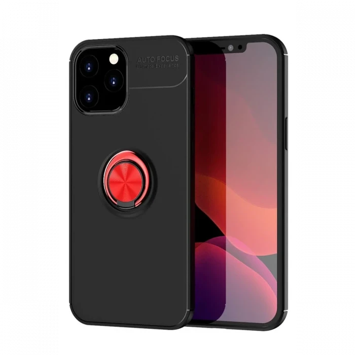 Apple iPhone 12 Pro Max Kılıf Range Yüzüklü Silikon - Siyah-Kırmızı