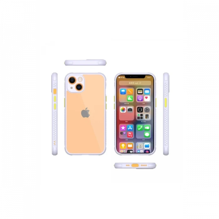 Apple iPhone 13 Mini Kılıf Miami Şeffaf Silikon - Lila