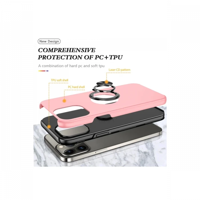 Apple iPhone 13 Pro Kılıf Elit Yüzüklü Kapak - Pembe