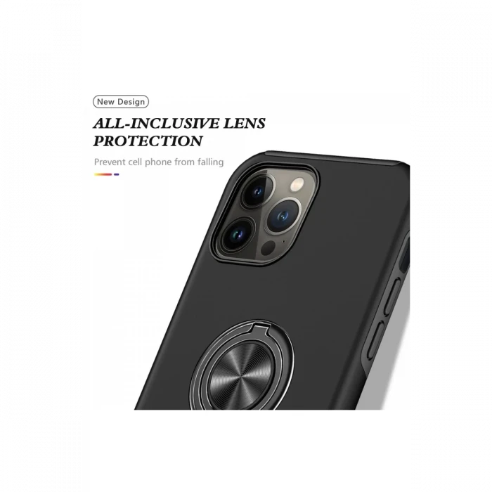 Apple iPhone 13 Pro Kılıf Elit Yüzüklü Kapak - Siyah