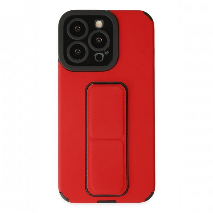 Apple iPhone 13 Pro Kılıf Mega Standlı Silikon - Kırmızı