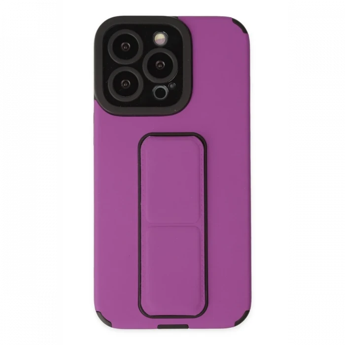 Apple iPhone 13 Pro Kılıf Mega Standlı Silikon - Mor