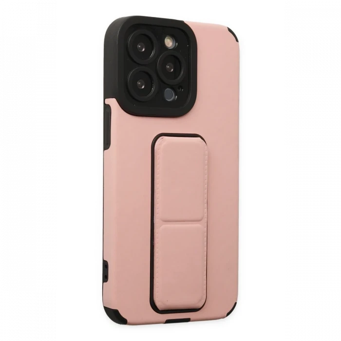 Apple iPhone 13 Pro Kılıf Mega Standlı Silikon - Pudra