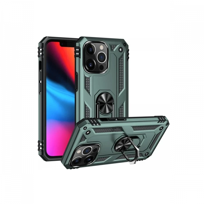 Apple iPhone 13 Pro Kılıf Sofya Yüzüklü Silikon Kapak - Yeşil