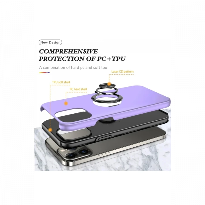 Apple iPhone 13 Pro Max Kılıf Elit Yüzüklü Kapak - Mor