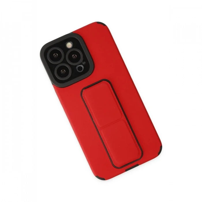 Apple iPhone 13 Pro Max Kılıf Mega Standlı Silikon - Kırmızı